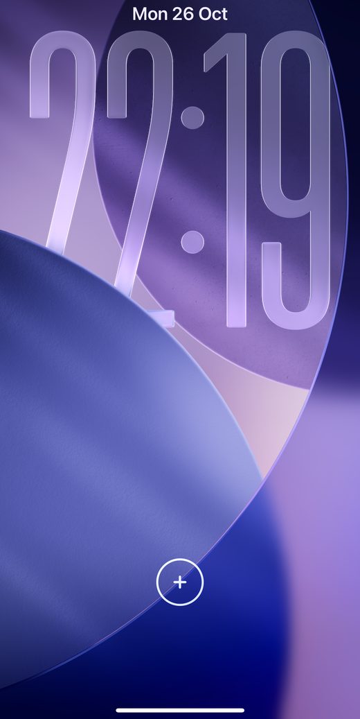 The Lock Screen with the Skiplegs button, a plus in a ring, below the clock